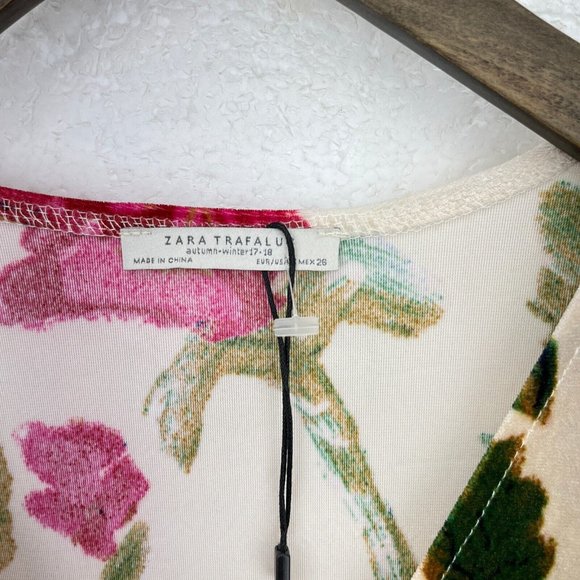 Zara Floral Velvet White Wrap Midi Dress Size S - Picture 2 of 3